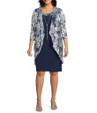 【送料無料】 アールアンドエムリチャーズ レディース ワンピース トップス Plus Size Metallic Foil Print 2-Piece Jacket Dress Navy/Silver