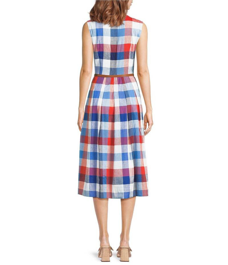 【送料無料】 ジュードコーナリー レディース ワンピース トップス Pauline Montauk Plaid Crew Neck Sleeveless Belted Midi Dress Montauk Plaid
