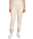 【送料無料】 ルビーアールディー レディース カジュアルパンツ ボトムス Petite Size Embroidered Beaded Hem Pull-On Ankle Pants Canvas|詳細画像