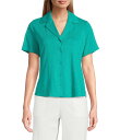 【送料無料】 インベストメンツ レディース シャツ トップス Knit Short Sleeve Button Front Notch Collar Camp Top Dynasty Green