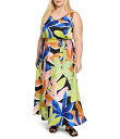 【送料無料】 ニックアンドゾー レディース ワンピース トップス Plus Size Bianca Mega Blooms V-Neck Sleeveless Tie Waist Maxi Dress Green Multi(4)