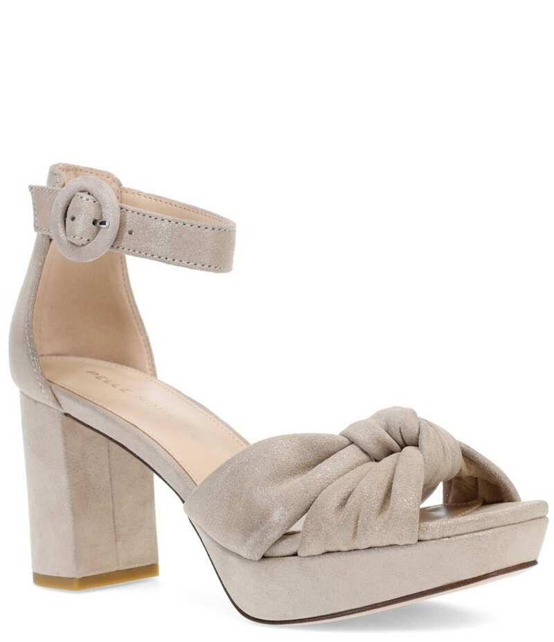 【送料無料】 ペレモーダ レディース サンダル シューズ Anesa Shimmer Suede Knotted Ankle Strap Platform Dress Sandals Dark Taupe