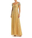 【送料無料】 マックダガル レディース ワンピース トップス Sequin Mesh V-Neck Beaded Shoulder A-Line Gown Go...