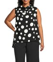 【送料無料】 アイシーコレクション レディース シャツ トップス Plus Size Woven Dot Print Cowl Neck Sleeveless High-Low Tank Top Black|詳細画像