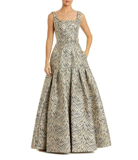 【送料無料】 マックダガル レディース ワンピース トップス Zebra Print Brocade Jacquard Square Neck Sleeveless Belted Ball Gown Gold 【送料無料】 マックダガル レディース ワンピース トップス Zebra Print Brocade Jacquard Square Neck Sleeveless Belted Ball Gown Gold
