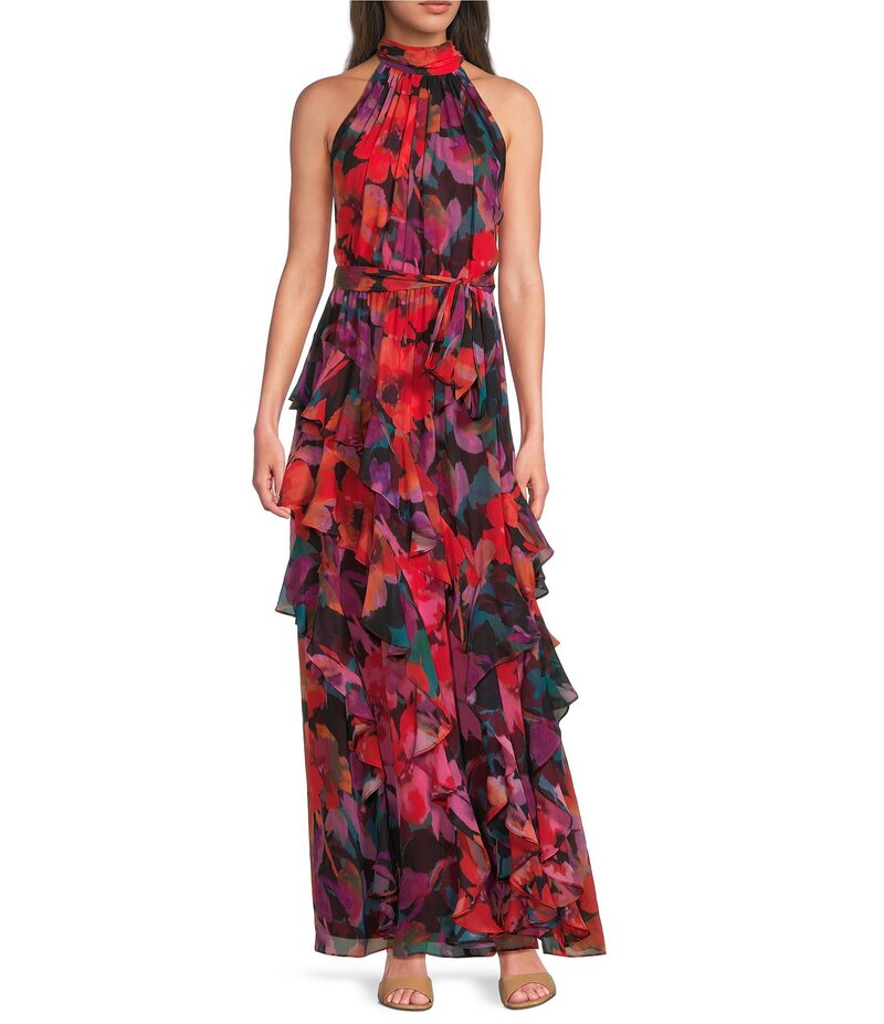 【送料無料】 アレックスマリー レディース ワンピース トップス Nina Floral Halter Sleeveless A-Line Maxi Dress Midnight