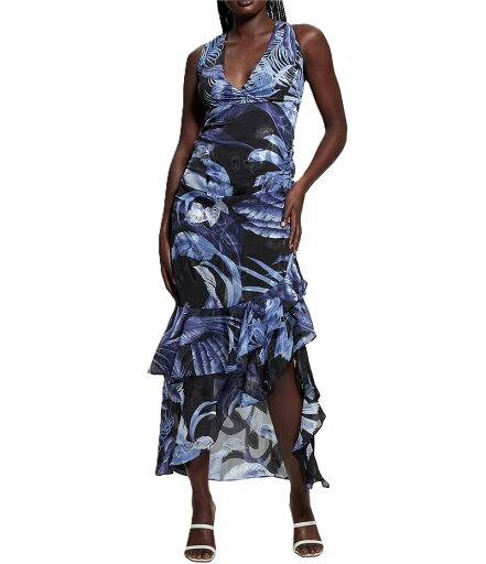【送料無料】 ゲス レディース ワンピース トップス Ava Sleeveless V-Neck Asymmetric Hem Long Dress Blue 【送料無料】 ゲス レディース ワンピース トップス Ava Sleeveless V-Neck Asymmetric Hem Long Dress Blue