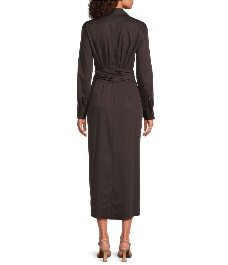 【送料無料】 アレックスマリー レディース ワンピース トップス Adriana Long Sleeve Collared Tie Waist Maxi Dress Espresso
