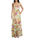 【送料無料】 シティヴァイブ レディース ワンピース トップス Chiffon Floral Print Drape Neck Drop Waist Ruffle Tiered Maxi Dress Ivory/Magenta/Orange