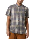 【送料無料】 ブリクストン メンズ シャツ トップス Charter Linen Blend Short Sleeve Plaid Shirt Charcoal Beige