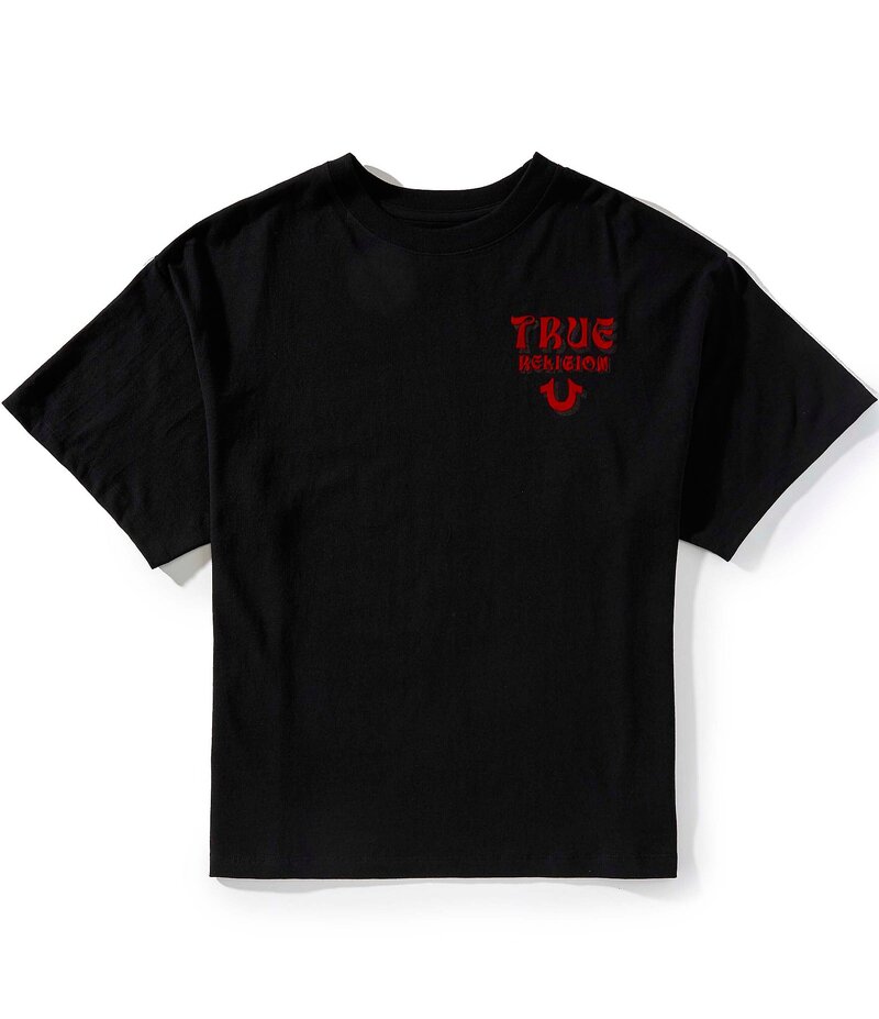 【送料無料】 トゥルーレリジョン メンズ シャツ トップス Short Sleeve Boxy Flock Oversized T-Shirt Jet Black