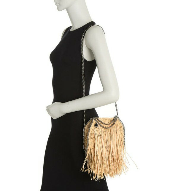 ステラマッカートニー レディース トートバッグ バッグ Tiny Falabella Woven Long Fringe Tote LIGHT SAND