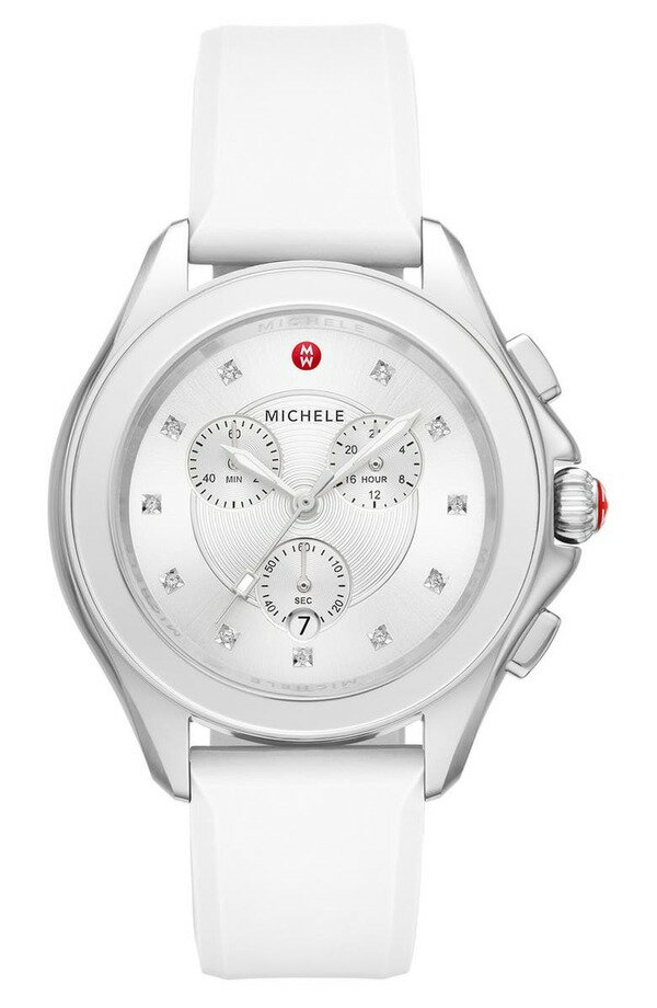 ミッシェル レディース 腕時計 アクセサリー Women's Cape Chronograph White Silicone Watch, 38mm WHITE