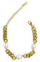 【送料無料】 アドニア レディース ブレスレット・バングル・アンクレット アクセサリー Chunky Curb Chain & 8-9mm Freshwater Pearl Bracelet WHITE