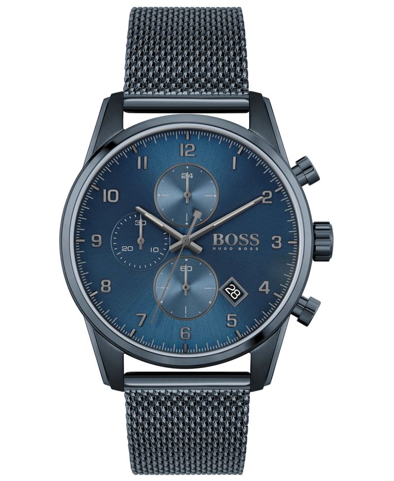ボス レディース 腕時計 アクセサリー Men's Chronograph Skymaster Blue Ion-Plated Mesh Steel Bracelet Watch 44mm Blue