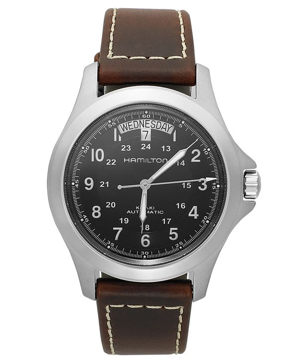 ハミルトン メンズ 腕時計 アクセサリー Watch Men's Swiss Automatic Khaki King Brown Leather Strap 40mm H64455533 Brown