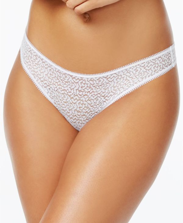 ダナ・キャラン ダナ キャラン ニューヨーク レディース パンツ アンダーウェア Modern Lace Satin-Trim Thong Underwear DK5013 Poplin White
