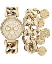 Pf[AhJC fB[X rv ANZT[ Women's Chunky Chain Gold Tone Stainless Steel Strap Analog Watch and Coin Bracelet Set 40mm Gold