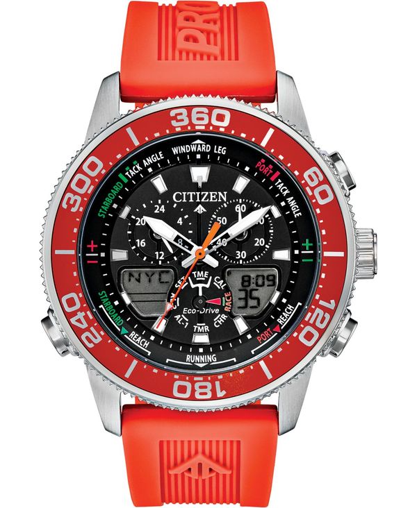 シチズン メンズ 腕時計 アクセサリー Eco-Drive Men's Promaster Sailhawk Analog-Digital Orange Polyurethane Strap Watch 44mm Orange