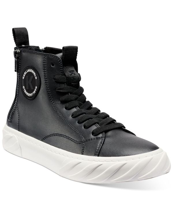 カール ラガーフェルド メンズ スニーカー シューズ Men's Leather Double-Back-Zipper K Patch High-Top Sneaker Boot Black