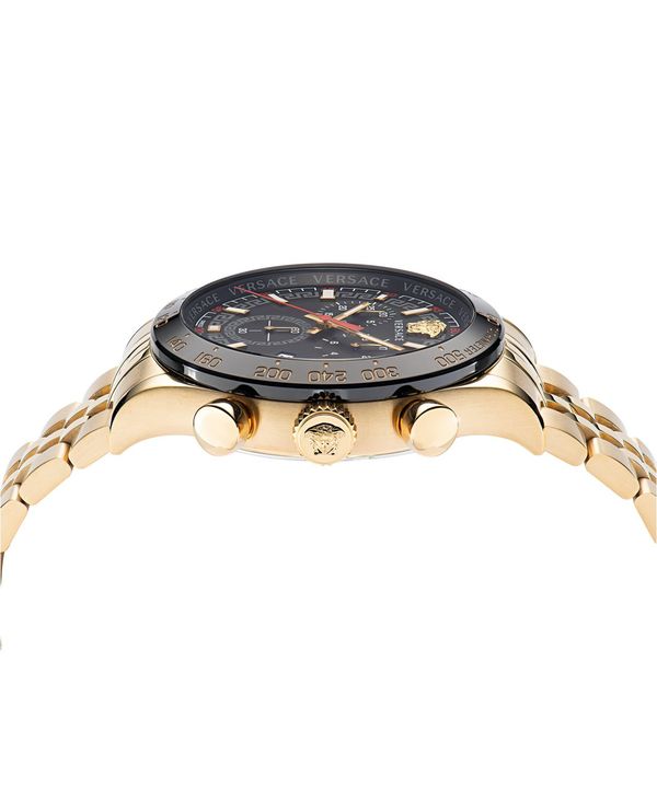 ヴェルサーチ メンズ ブレスレット・バングル・アンクレット アクセサリー Men's Swiss Chronograph Hellenyium Gold Ion Plated Bracelet Watch 44mm Ip Yellow Gold