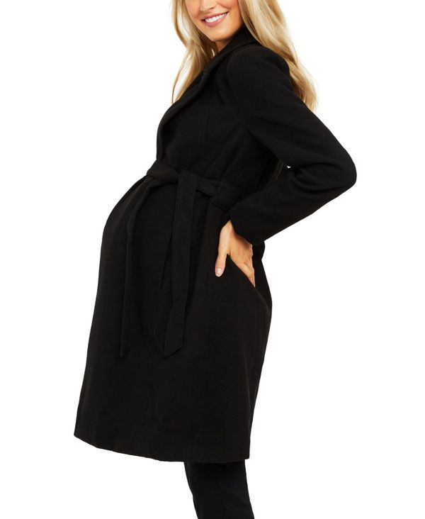 マザーフッドマタニティー レディース コート アウター Belted Maternity Wrap Coat Black