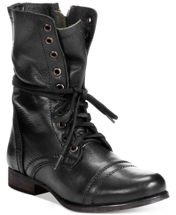スティーブ マデン レディース ブーツ・レインブーツ シューズ Women's Troopa Lace-up Combat Boots Black Leather
