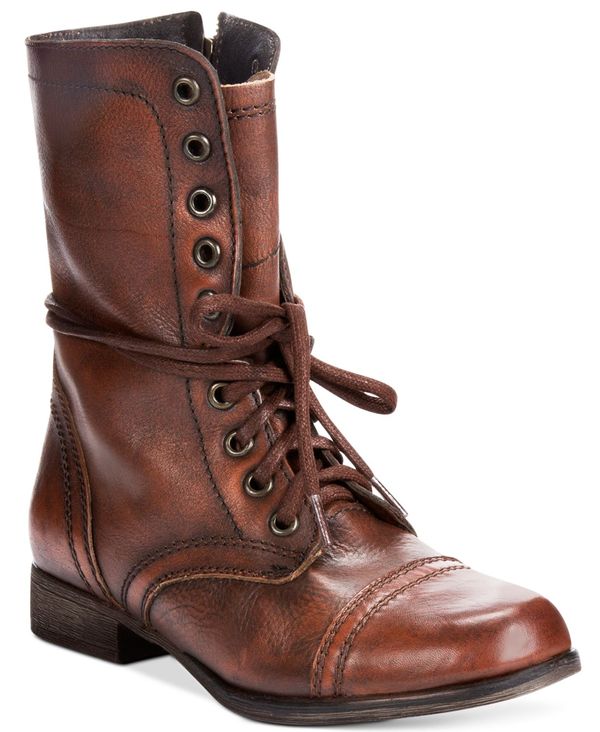 スティーブ マデン レディース ブーツ・レインブーツ シューズ Women's Troopa Lace-up Combat Boots Brown Leather