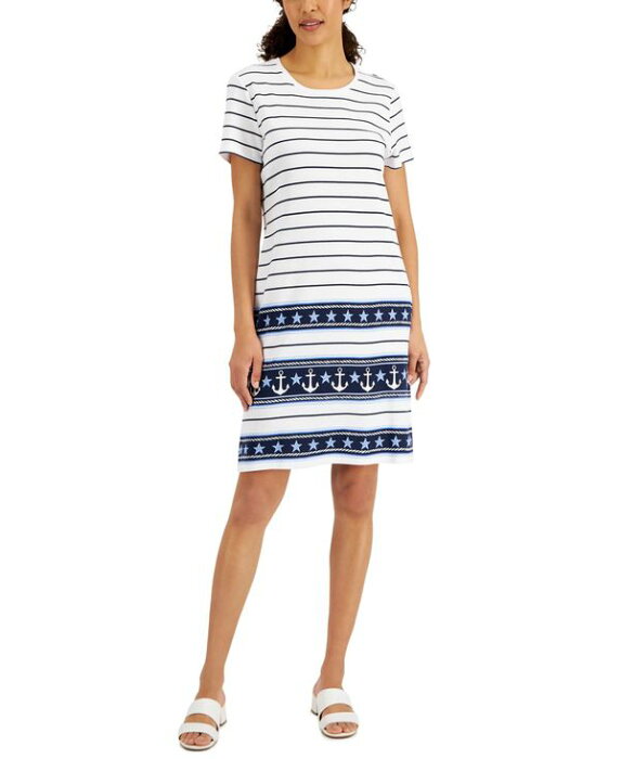 ケレンスコット レディース ワンピース トップス Women's Anchors Away Striped Printed Dress, Created for Macy's Bright White