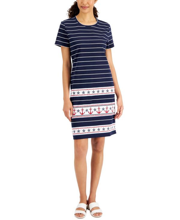 ケレンスコット レディース ワンピース トップス Women's Anchors Away Striped Printed Dress, Created for Macy's Intrepid Blue