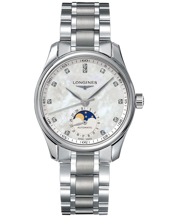 ロンジン ロンジン レディース 腕時計 アクセサリー Women's Swiss Automatic Master Moonphase Diamond (1/20 ct. t.w.) Stainless Steel Bracelet Watch 34mm Silver