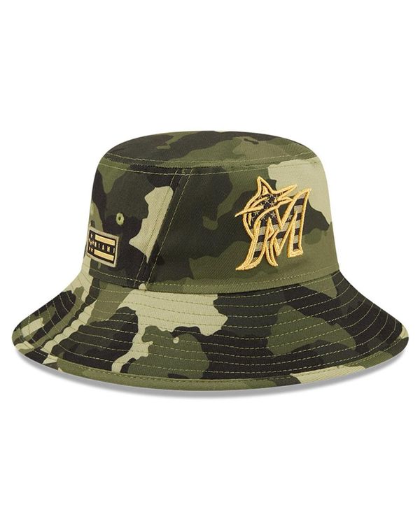 ニューエラ メンズ 帽子 アクセサリー Men's Camo Miami Marlins 2022 Armed Forces Day Bucket Hat Camo
