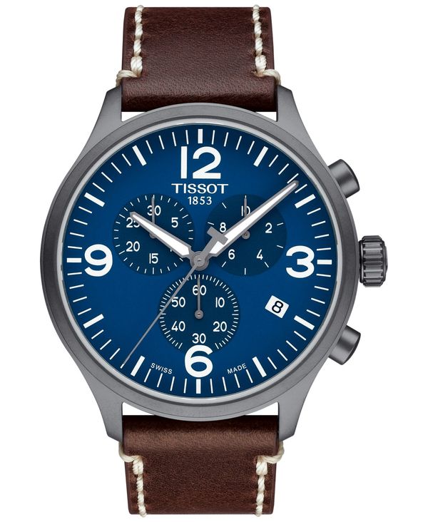 ティソット メンズ 腕時計 アクセサリー Men's Swiss Chrono XL Brown Leather Strap Watch 45mm Brown