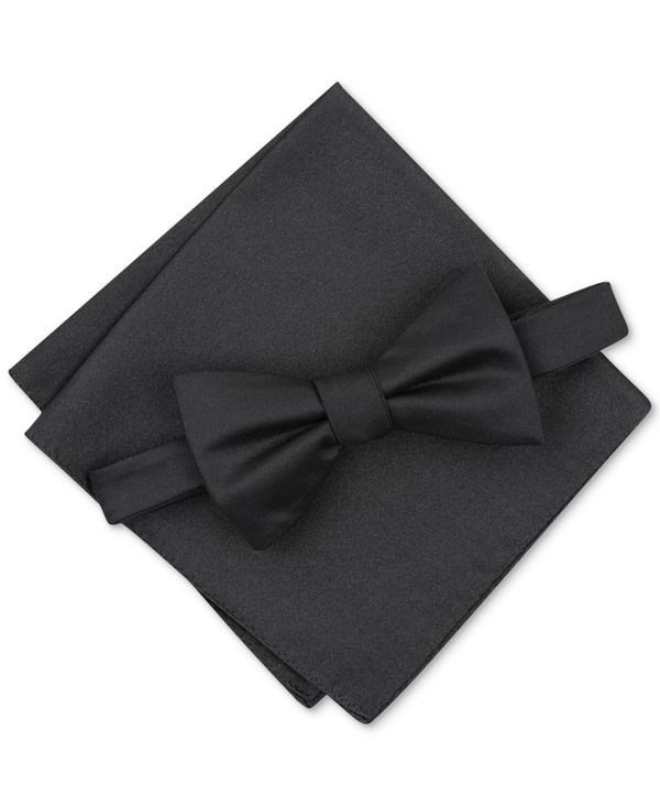 アルファニ メンズ ネクタイ アクセサリー Men's Solid Texture Pocket Square and Bowtie, Created for Macy's Black