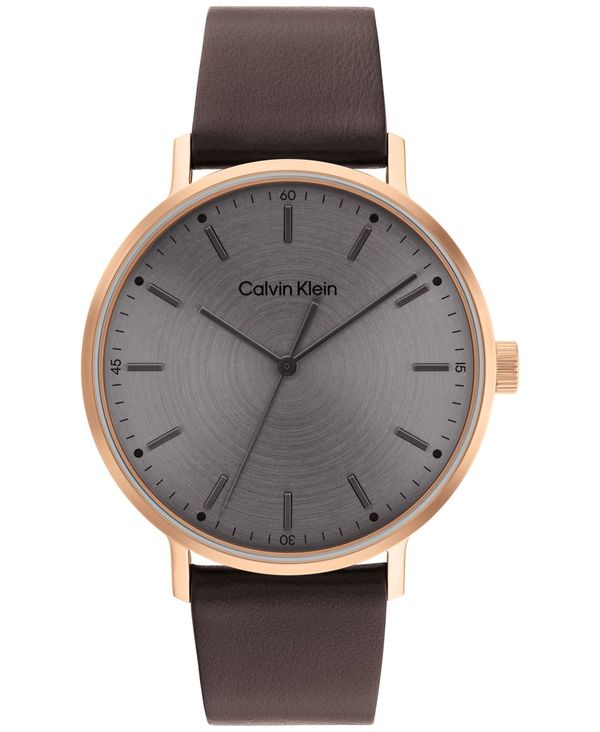 カルバンクライン 腕時計（メンズ） カルバンクライン メンズ 腕時計 アクセサリー Brown Leather Strap Watch 42mm Brown