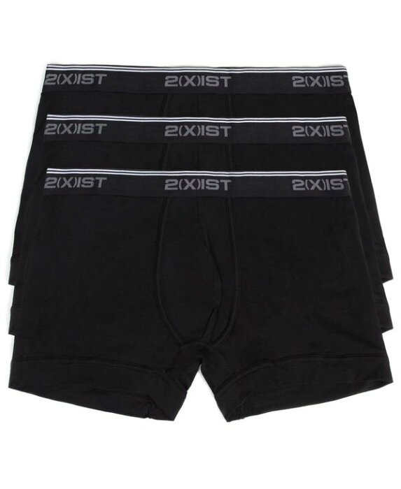 ツーイグジスト メンズ ボクサーパンツ アンダーウェア Men's Cotton Stretch Boxer Briefs 3-Pack Black