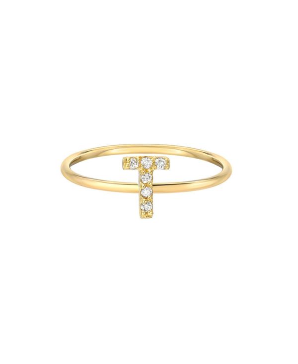 ]Gt fB[X O ANZT[ Diamond Initial 14K Yellow Gold Ring Gold-T