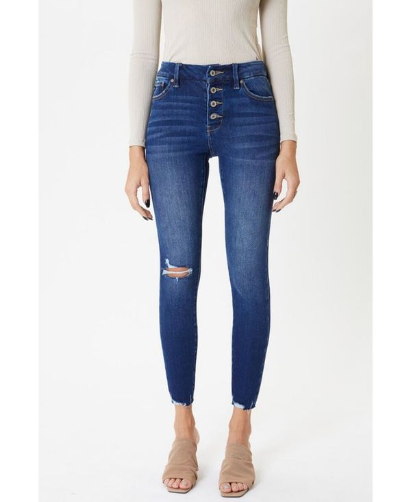 カンクン レディース デニムパンツ ボトムス Women's High Rise Ankle Skinny Jeans Dark Blue