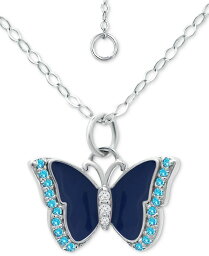 ジャーニ ベルニーニ レディース ネックレス・チョーカー・ペンダントトップ アクセサリー Cubic Zirconia & Blue Enamel Butterfly Pendant Necklace in Sterling Silver, 16" + 2" extender, Created for Macy's Aqua
