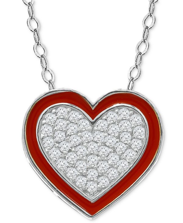 W[j xj[j fB[X lbNXE`[J[Ey_ggbv ANZT[ Cubic Zirconia & Red Enamel Heart Pendant Necklace, 16