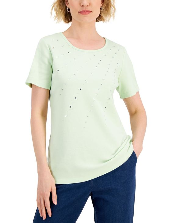 ケレンスコット レディース シャツ トップス Women's Cotton Embellished Top, Created for Macy's Calm Aloe