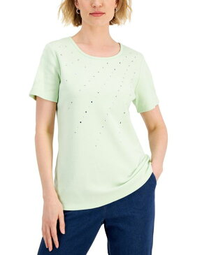 ケレンスコット レディース シャツ トップス Women's Cotton Embellished Top, Created for Macy's Calm Aloe