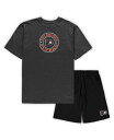 コンセプツ スポーツ メンズ Tシャツ トップス Men's Black, Heathered Charcoal Philadelphia Flyers Big and Tall T-shirt and Shorts Sleep Set Black, Heathered Charcoal