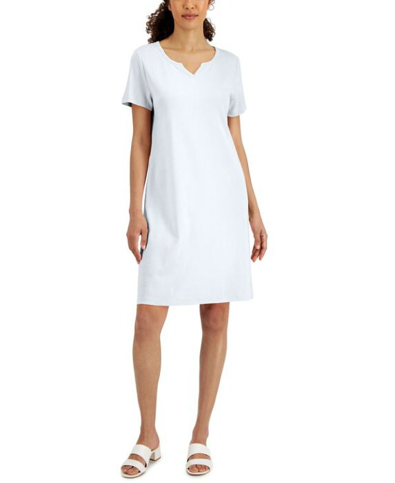 ケレンスコット レディース ワンピース トップス Women's Cotton Split-Neck Dress, Created for Macy's Bright White