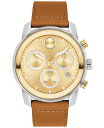 oh Y rv ANZT[ Men's Swiss Chronograph Bold Verso Brown Leather Strap Watch 44mm Two Tone