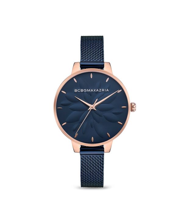 ビーシービージーマックスアズリア レディース 腕時計 アクセサリー Women s Floral Dial Blue Stainless Steel Mesh Strap Watch 32mm Blue