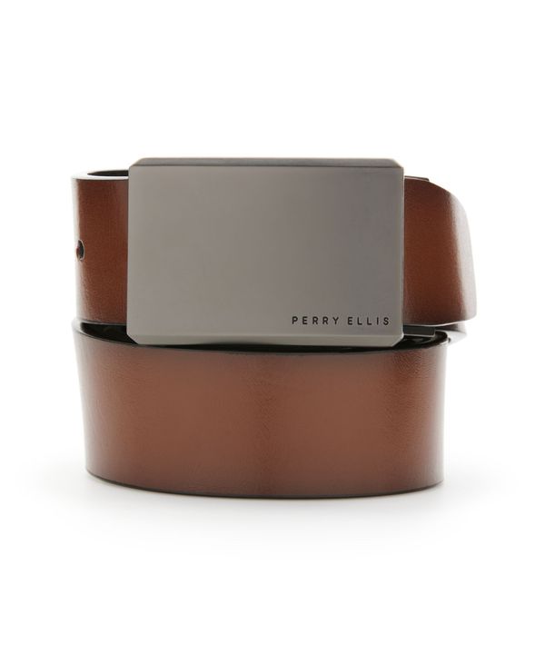 ペリーエリス メンズ ベルト アクセサリー Men's Plaque Reversible Belt Tan