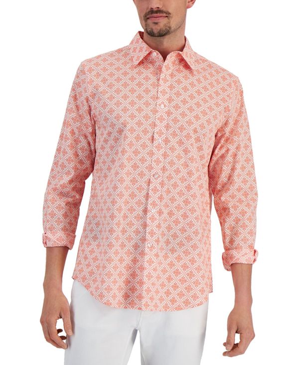 クラブルーム メンズ シャツ トップス Men's Regular-Fit Medallion-Print Poplin Shirt, Created for Macy's Zinnia Orange