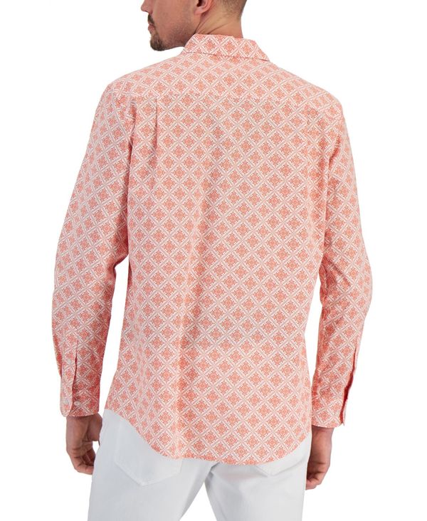 クラブルーム メンズ シャツ トップス Men's Regular-Fit Medallion-Print Poplin Shirt, Created for Macy's Zinnia Orange