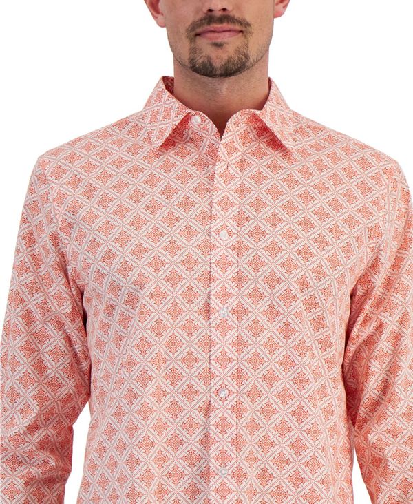 クラブルーム メンズ シャツ トップス Men's Regular-Fit Medallion-Print Poplin Shirt, Created for Macy's Zinnia Orange